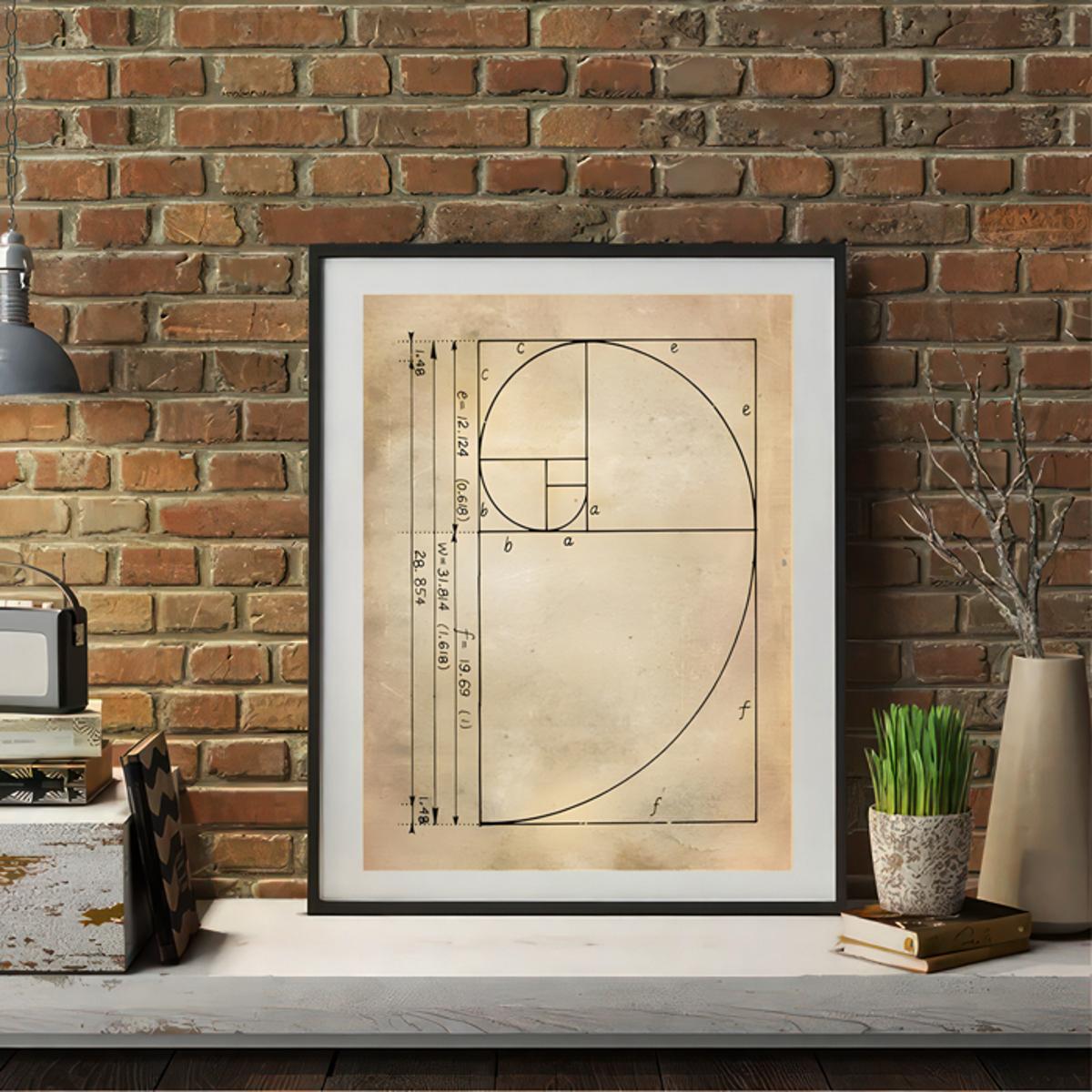 Canvas Wall Art Poster Featuring Fibonacci Spiral and Golden Ratio Geometric Pattern for Home Decor