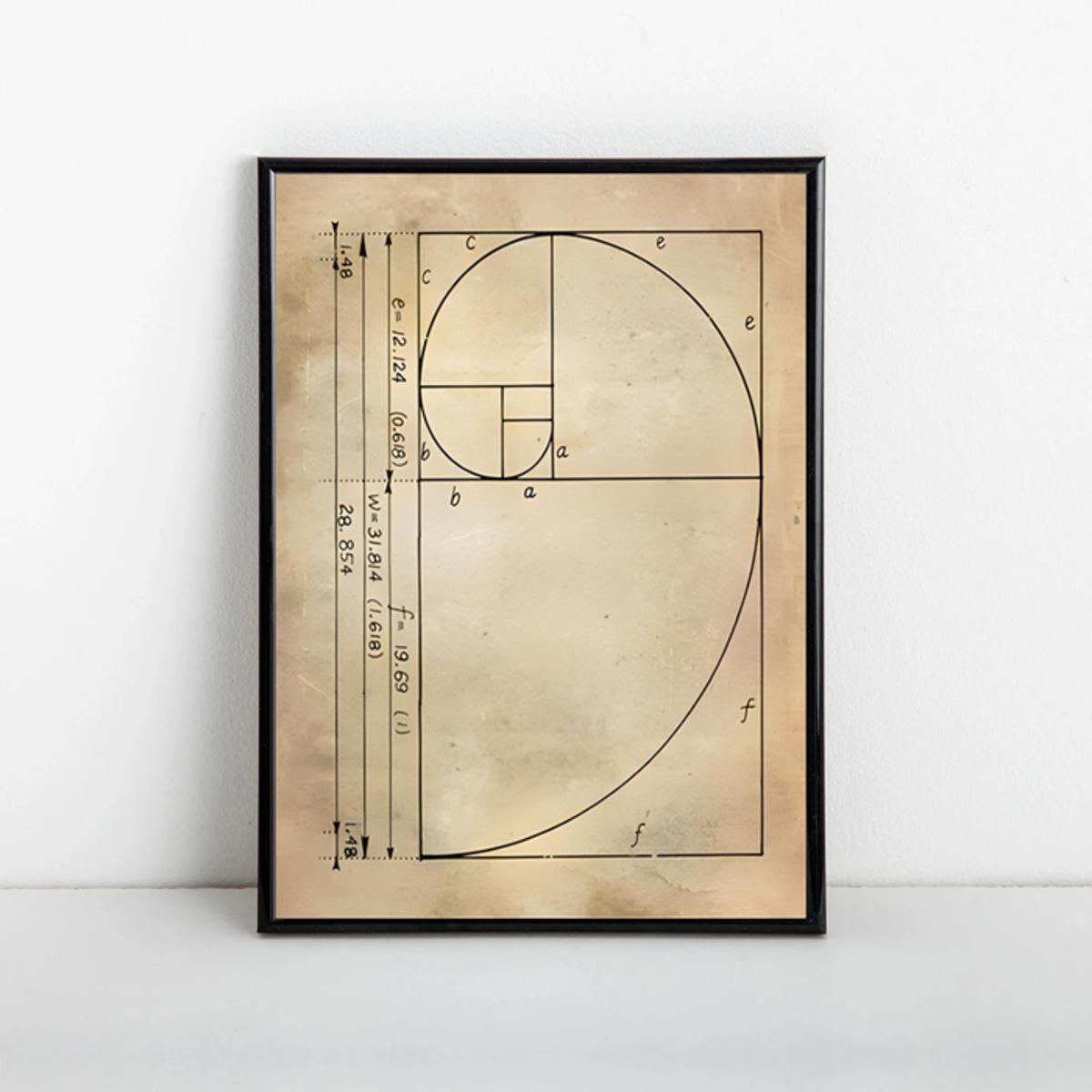 Canvas Wall Art Poster Featuring Fibonacci Spiral and Golden Ratio Geometric Pattern for Home Decor