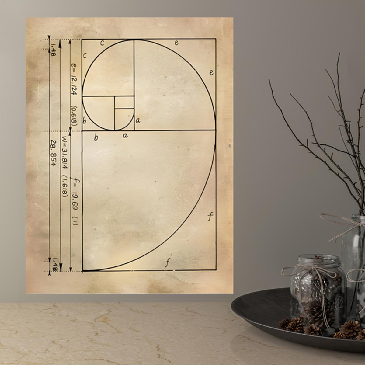 Canvas Wall Art Poster Featuring Fibonacci Spiral and Golden Ratio Geometric Pattern for Home Decor