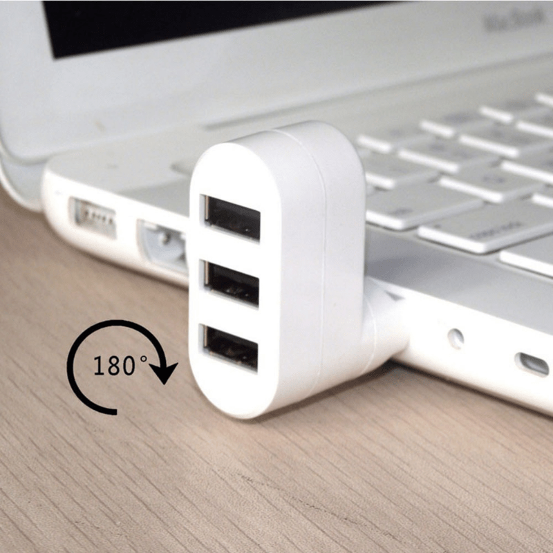 Mini USB Hub Adapter with 3 Rotating Ports for Laptops and PCs