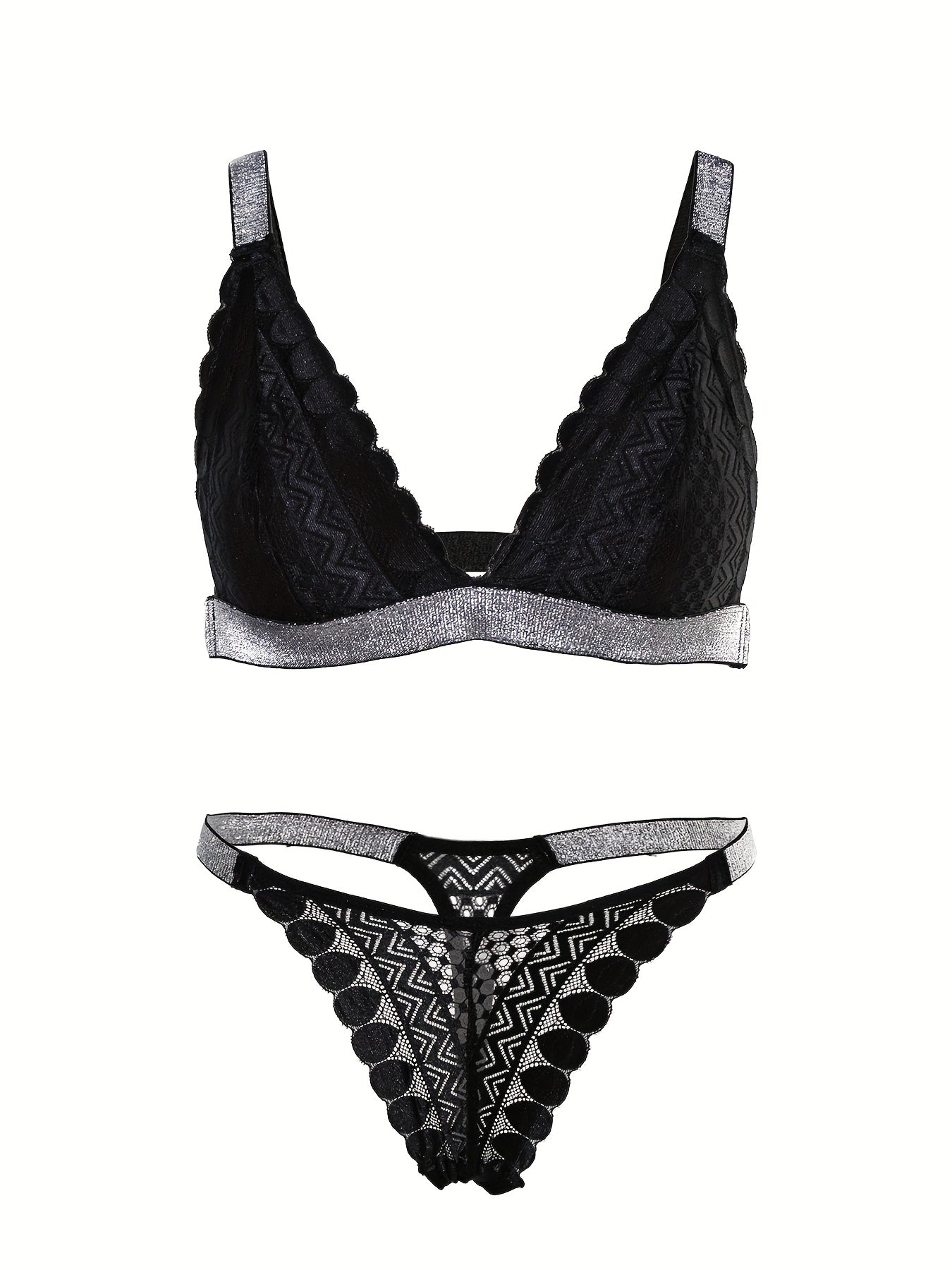 Women's Lace Satin Bra Set with Underwire and Adjustable Straps