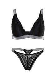 Women's Lace Satin Bra Set with Underwire and Adjustable Straps