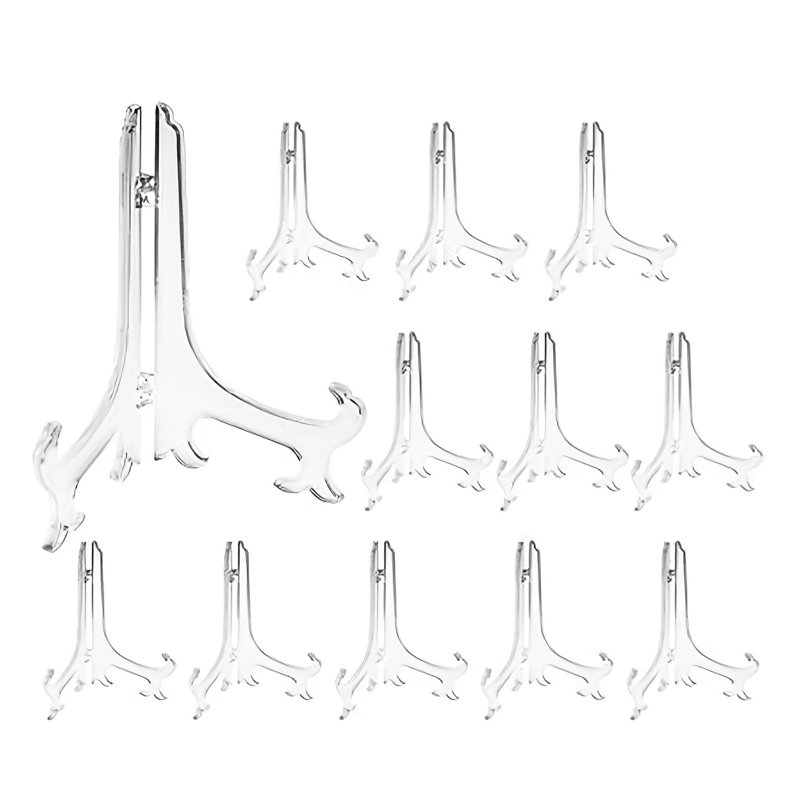 12 Vintage Clear Plastic Photo Easels for 3-Inch Pictures for Weddings and Home Decor