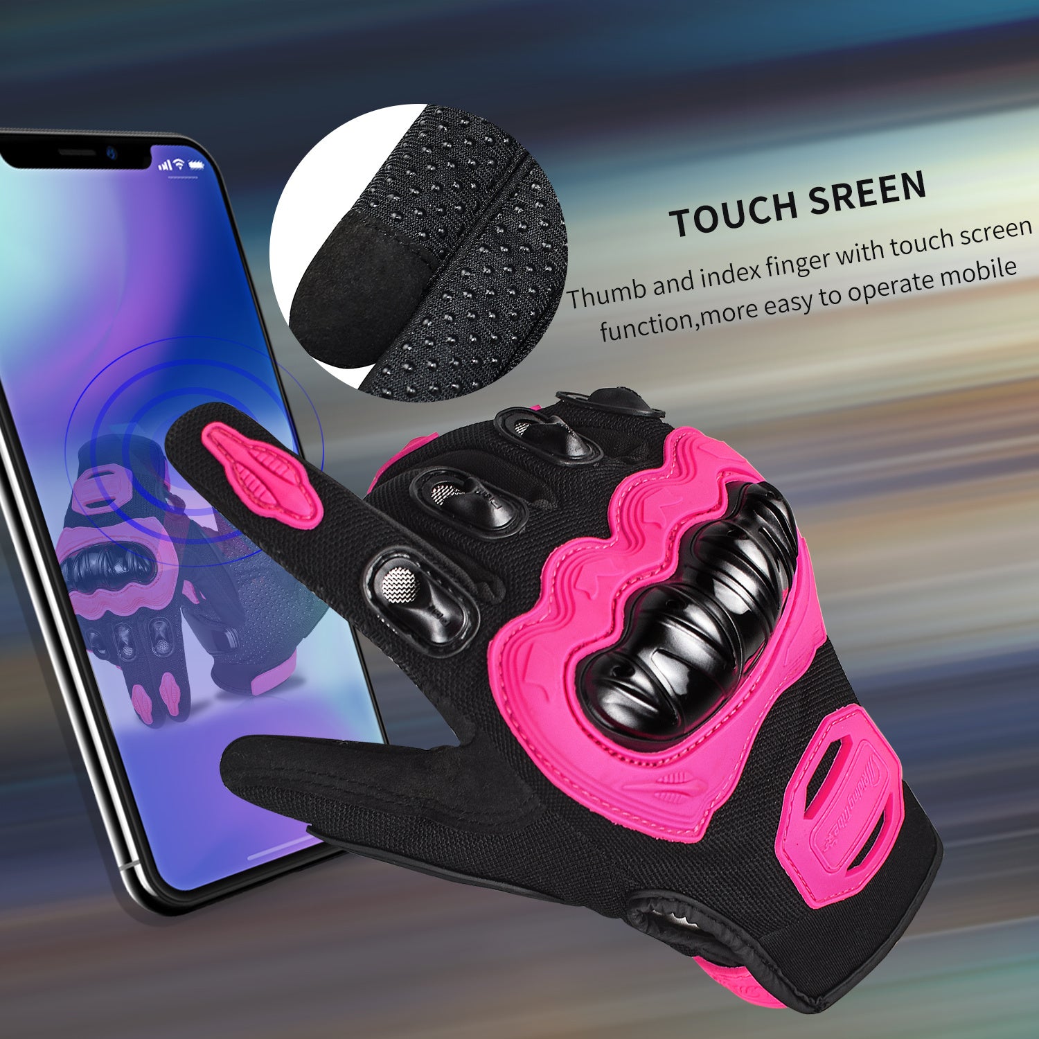 Women's Touch Screen Motorcycle Gloves Full Finger Summer Dirt Bike Riding Gloves