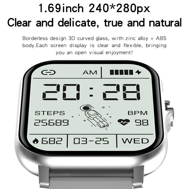 Unisex Smart Watch 1.69 Inch Touch Screen Fitness Tracker Wireless Call Compatible with Android and iOS