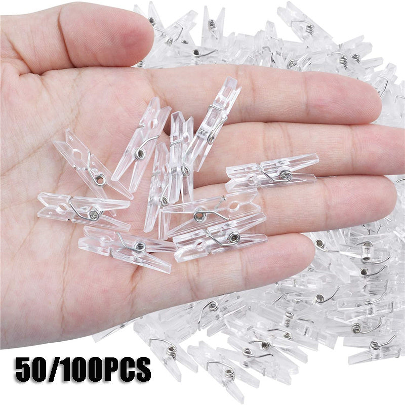 Mini Transparent Plastic Clips for Photos and Towels Pack of 50 or 100
