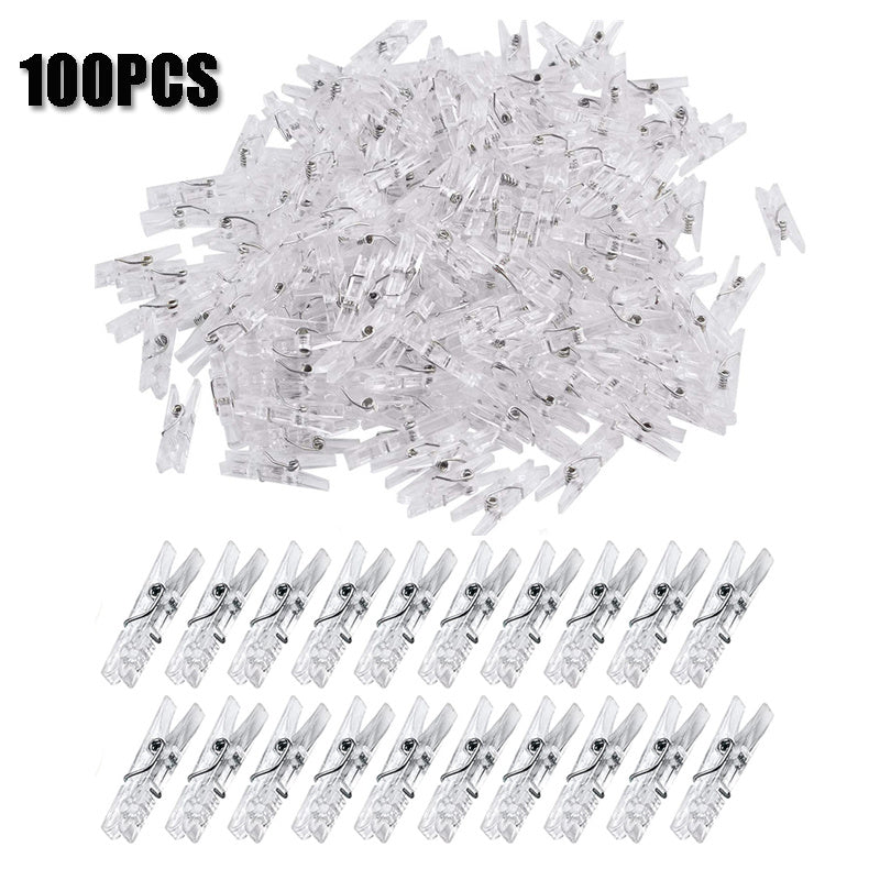 Mini Transparent Plastic Clips for Photos and Towels Pack of 50 or 100