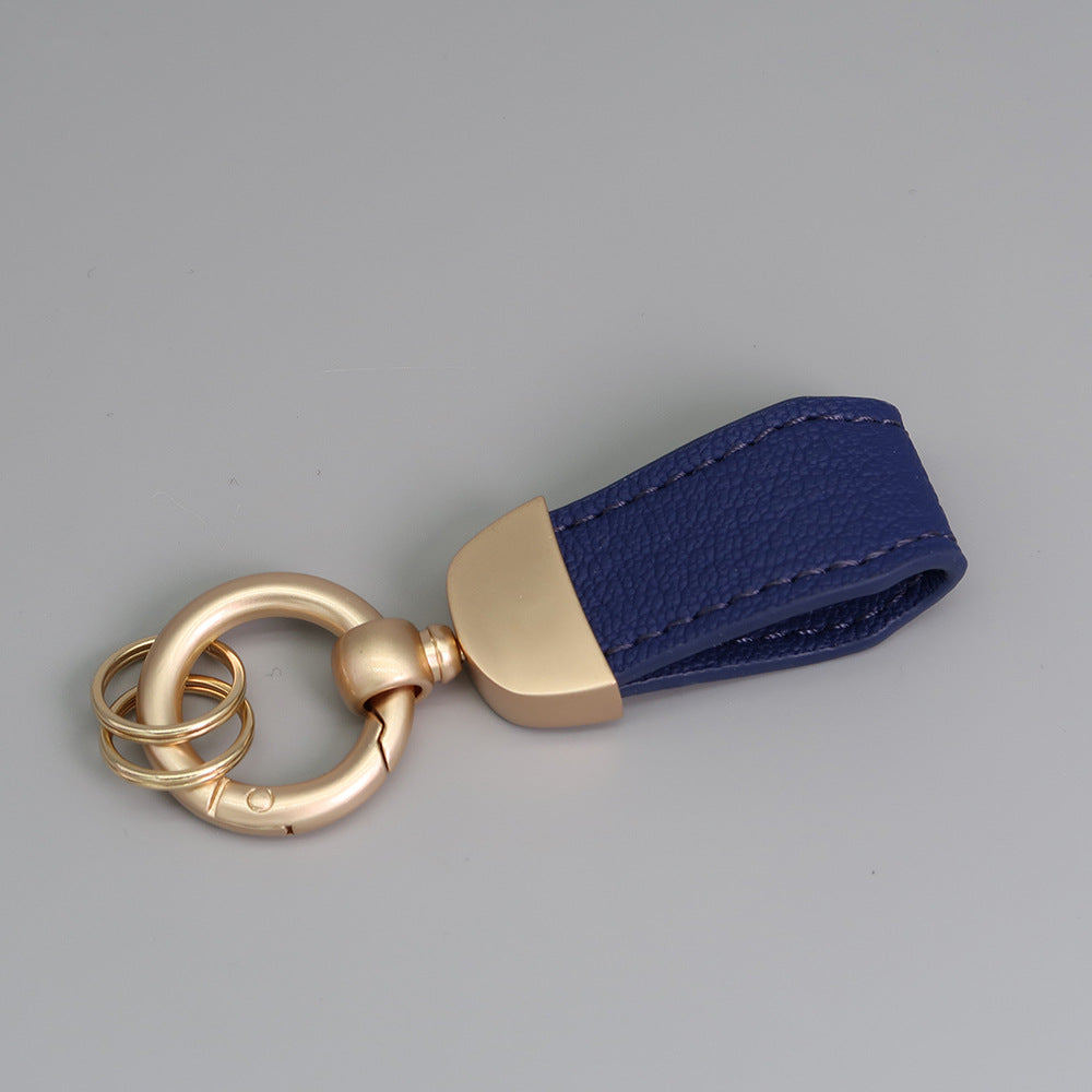 Women/Girls French-Style PU Leather Keychain with Pearl Gold Finish