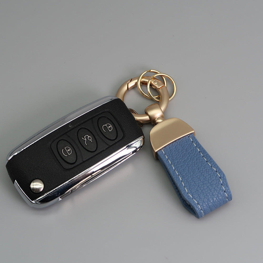 Women/Girls French-Style PU Leather Keychain with Pearl Gold Finish