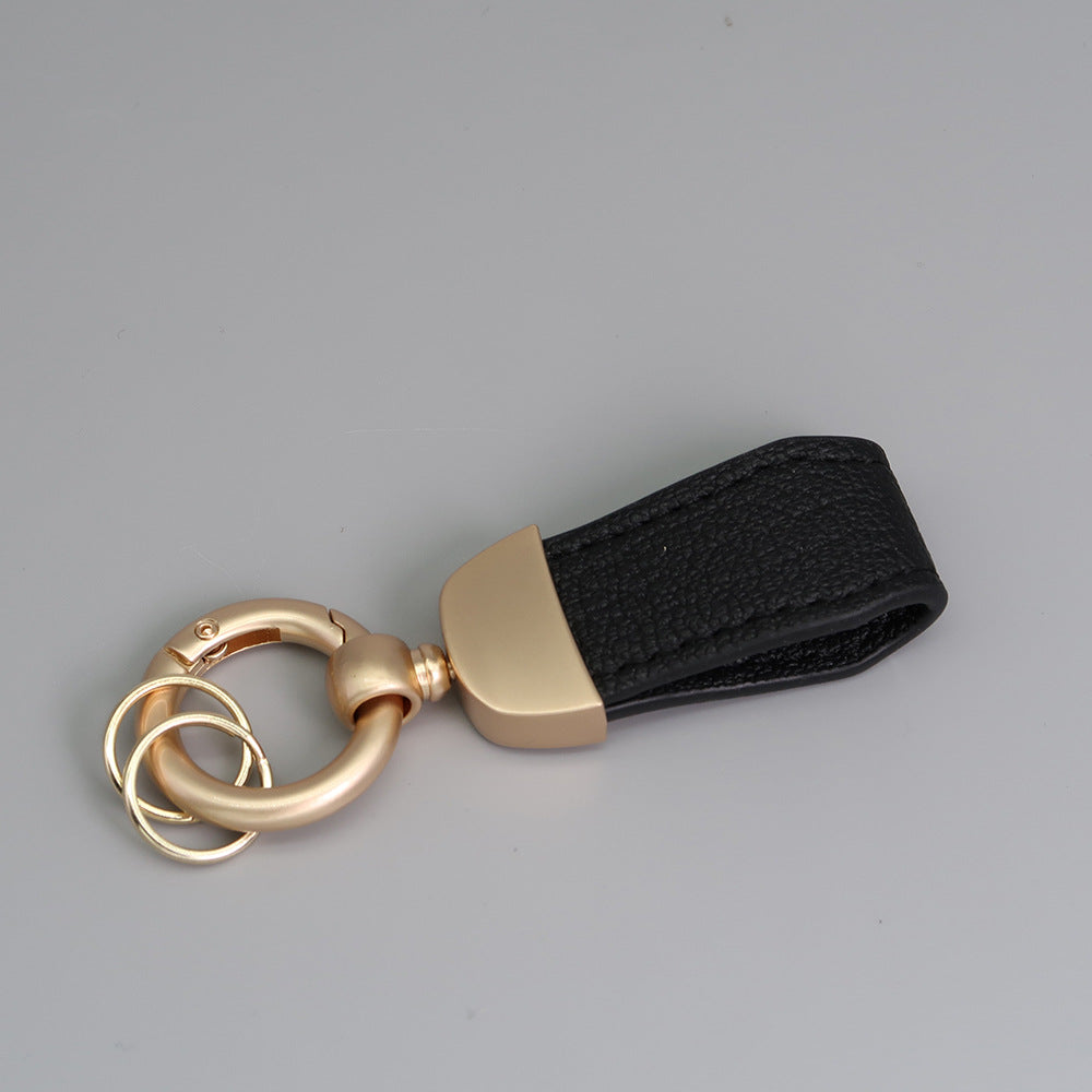 Women/Girls French-Style PU Leather Keychain with Pearl Gold Finish