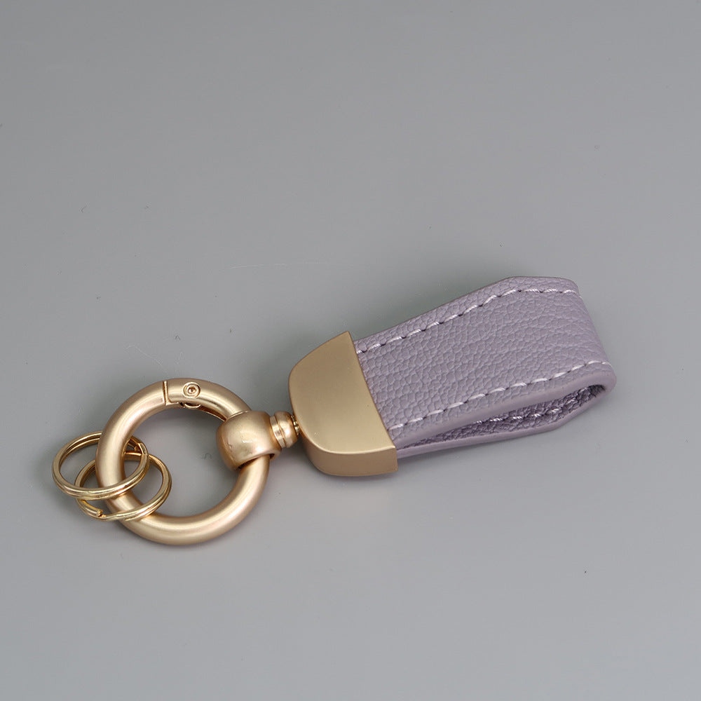 Women/Girls French-Style PU Leather Keychain with Pearl Gold Finish
