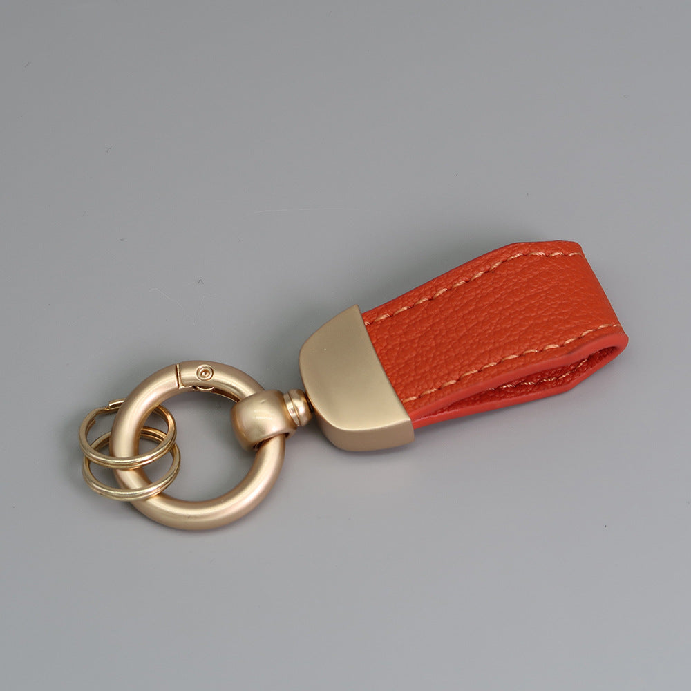 Women/Girls French-Style PU Leather Keychain with Pearl Gold Finish