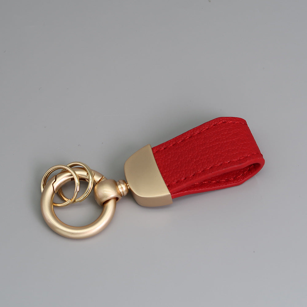 Women/Girls French-Style PU Leather Keychain with Pearl Gold Finish