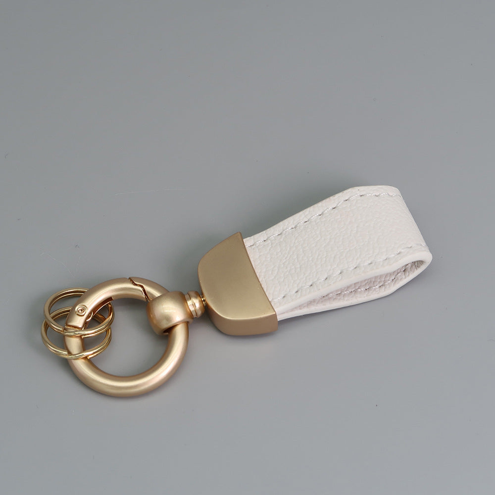 Women/Girls French-Style PU Leather Keychain with Pearl Gold Finish