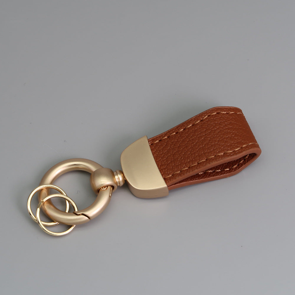 Women/Girls French-Style PU Leather Keychain with Pearl Gold Finish
