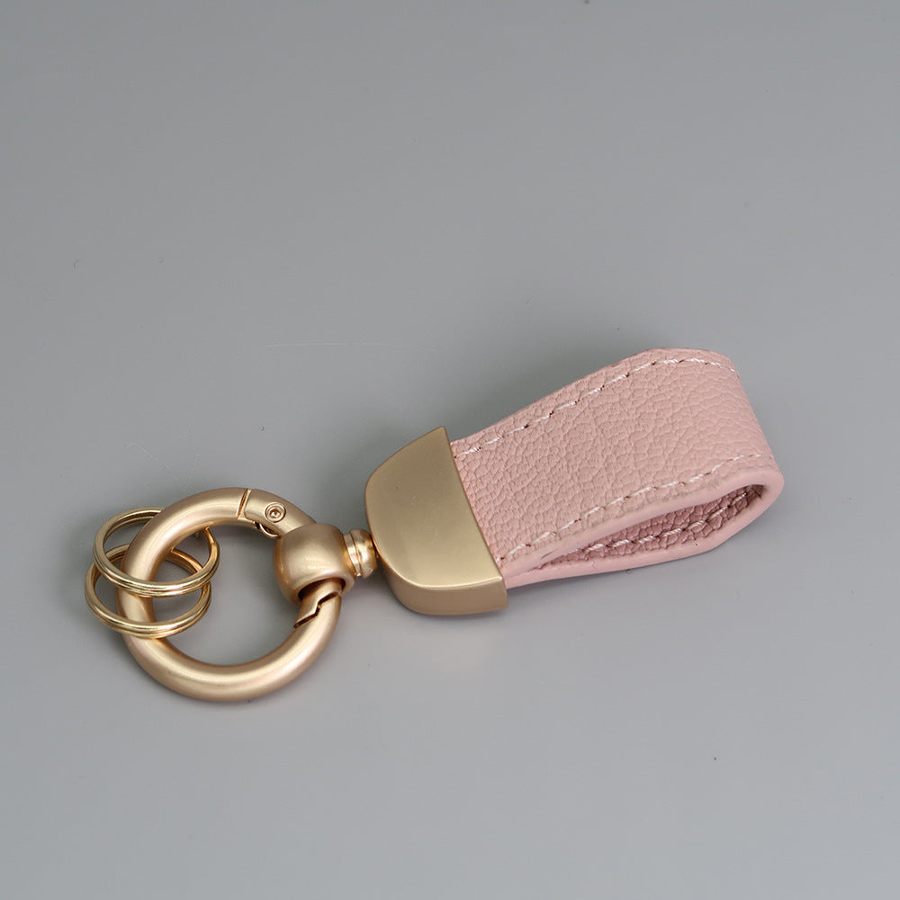Women/Girls French-Style PU Leather Keychain with Pearl Gold Finish