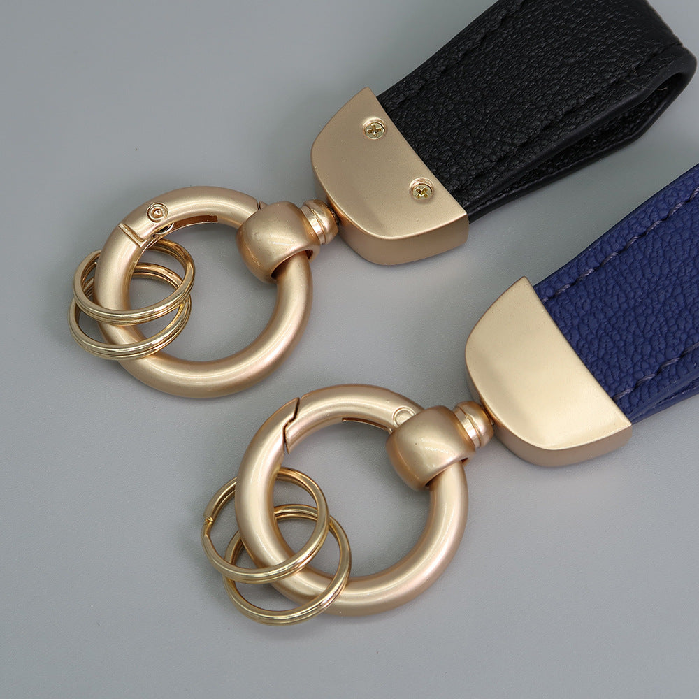 Women/Girls French-Style PU Leather Keychain with Pearl Gold Finish