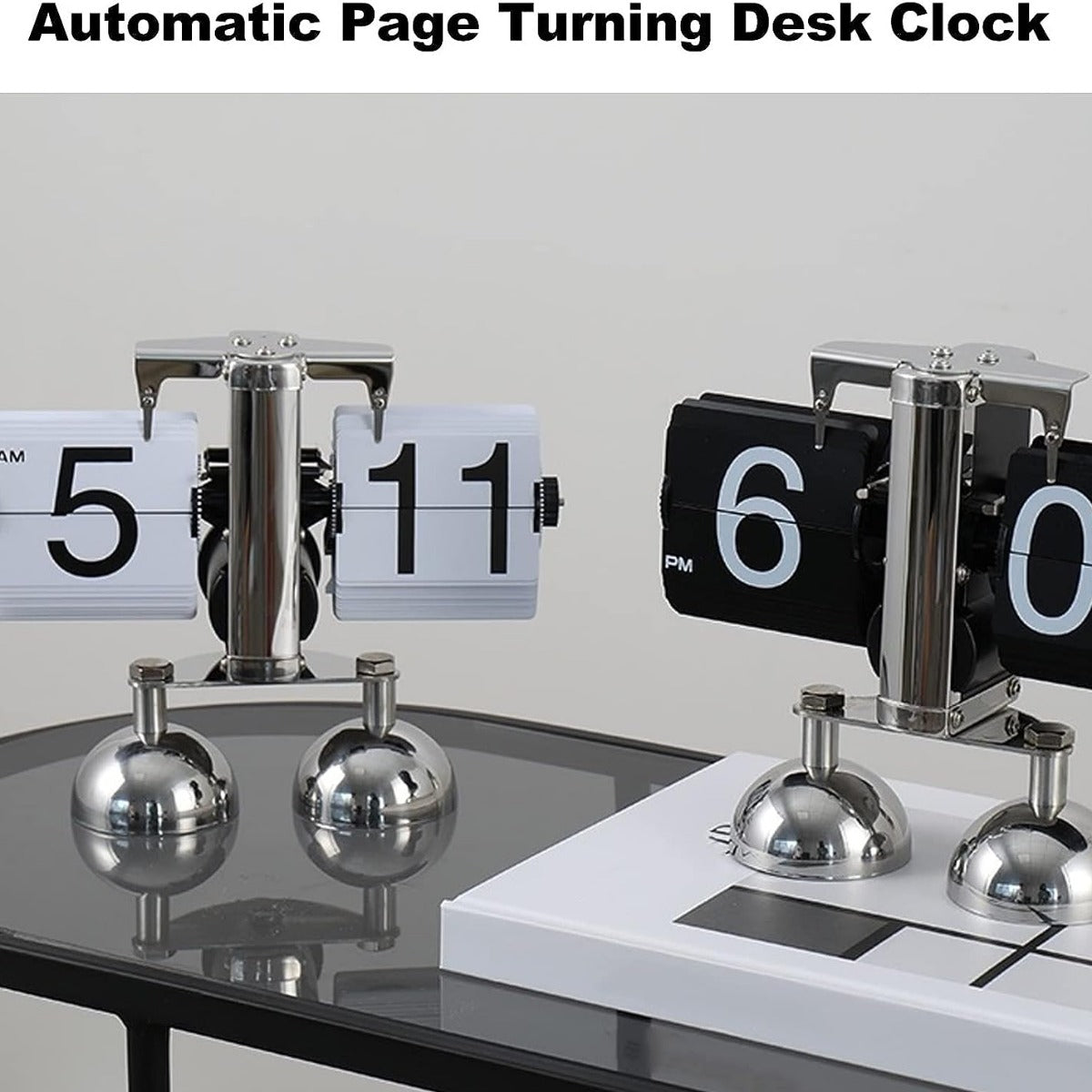 Винтажные часы с переворотом страниц из нержавеющей стали, идеальные для домашнего декора.