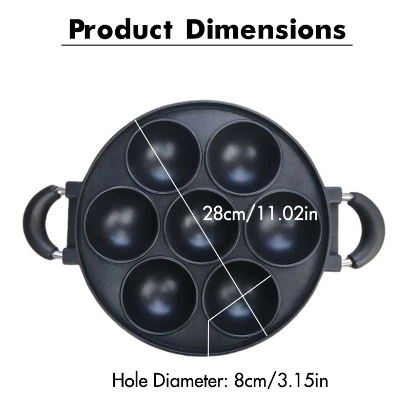 Sartén de aluminio para tortilla con 7 agujeros, recubrimiento antiadherente, mango y molde para pastel