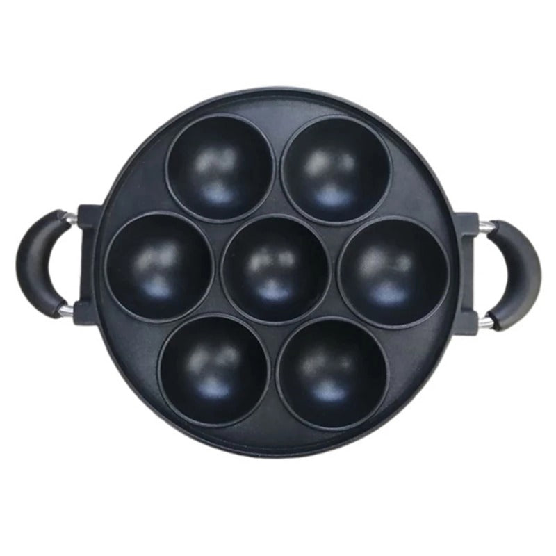 Sartén de aluminio para tortilla con 7 agujeros, recubrimiento antiadherente, mango y molde para pastel