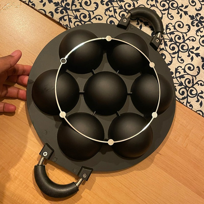 Sartén de aluminio para tortilla con 7 agujeros, recubrimiento antiadherente, mango y molde para pastel