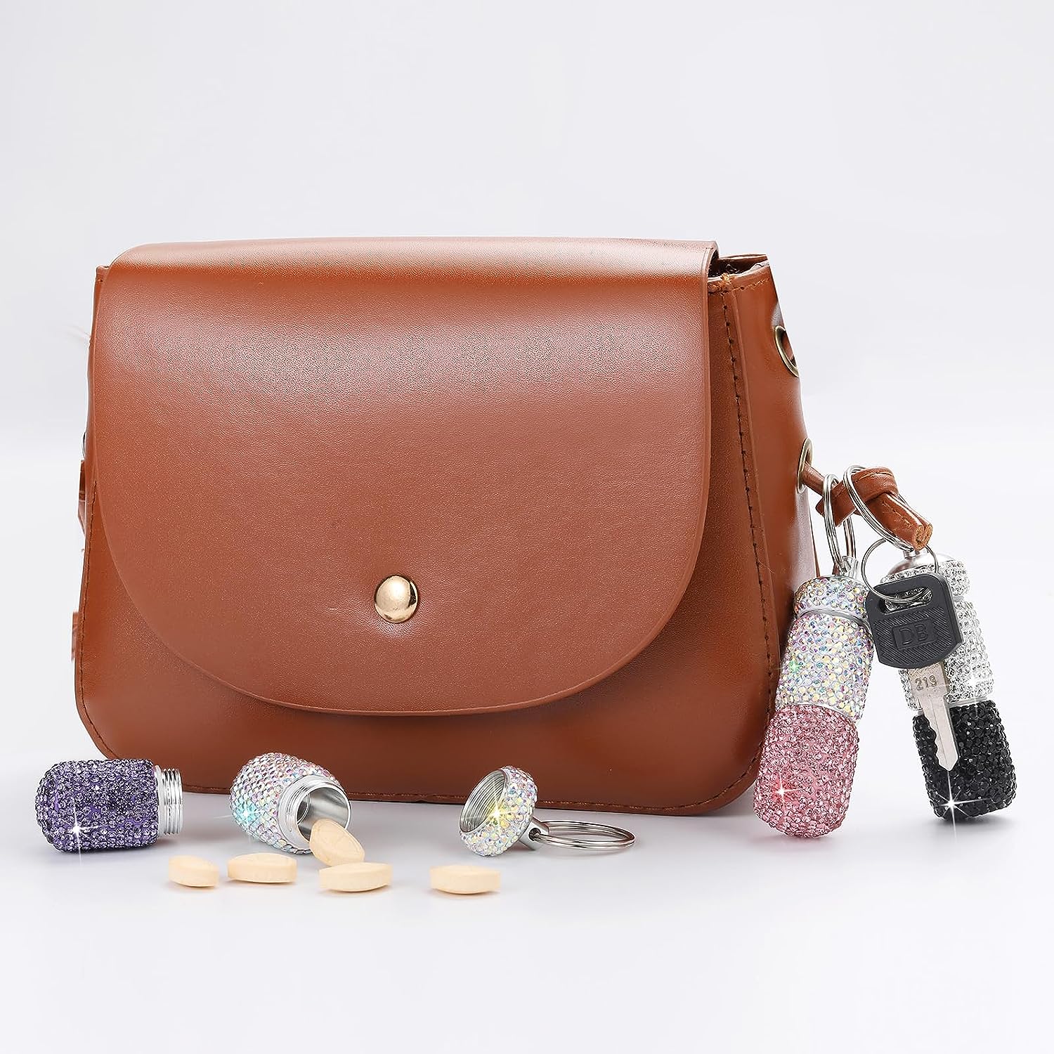 Portable Rhinestone Pill Case Waterproof Mini Travel Pill Holder for Women