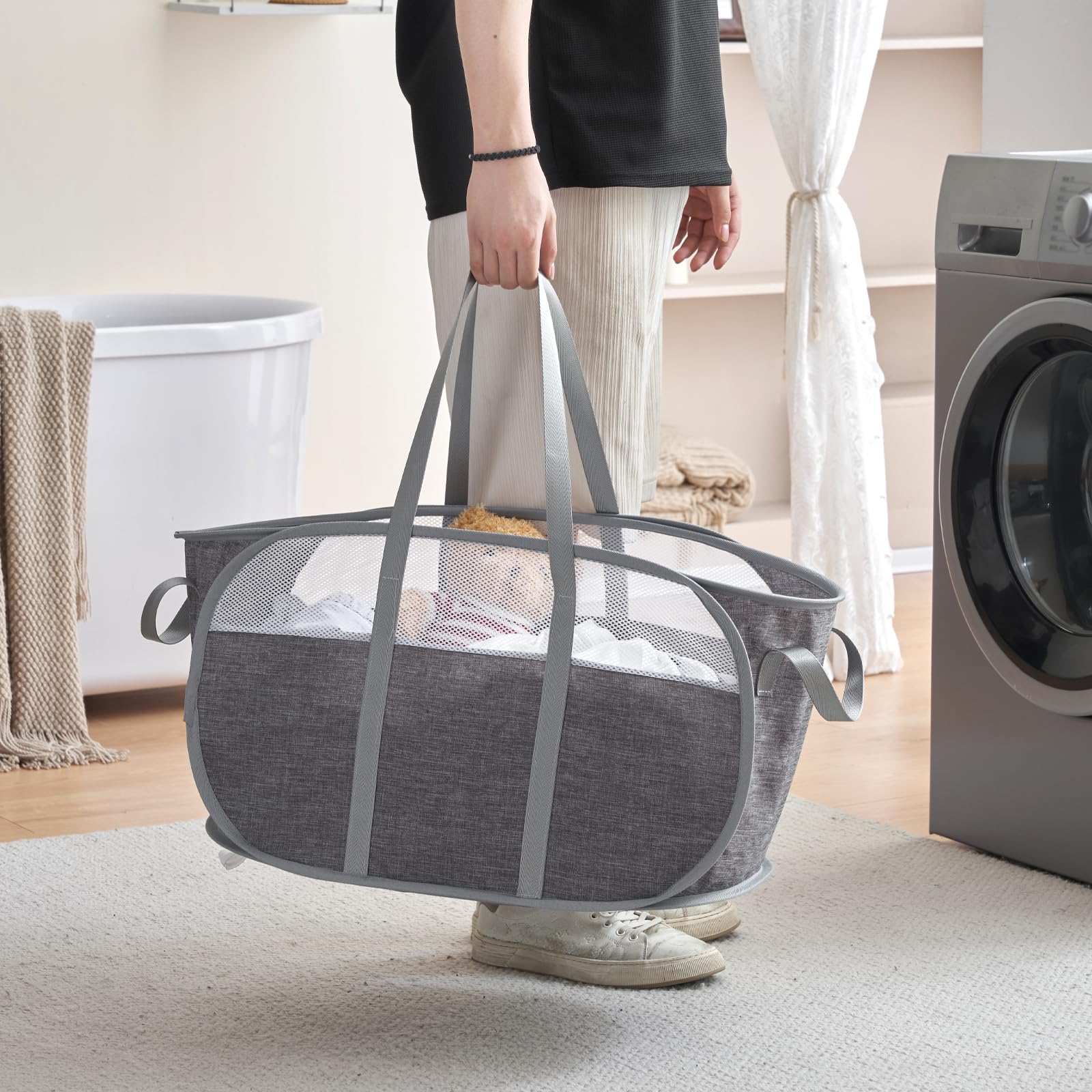 Cesta de ropa plegable con asas reforzadas, cesta pop-up duradera para el hogar, dormitorio y viajes