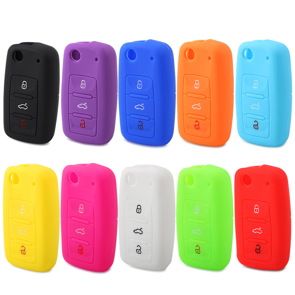 Car Key Cover Silicone for Golf Jetta Yeti Rapid Seat Leon Ibiza 3 Button