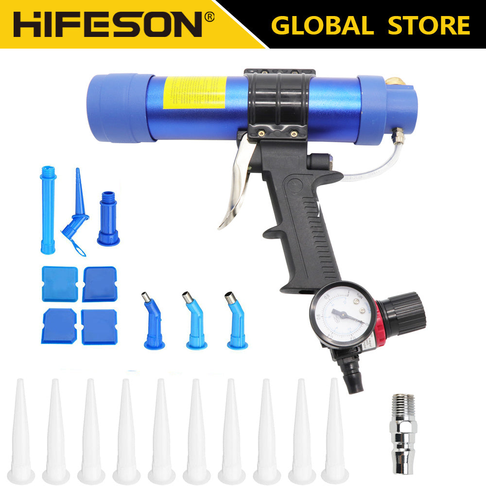 310ml Pneumatic Air Sealant Caulking Gun Kit with Nozzle Pressure Gauge Adjustable Flow