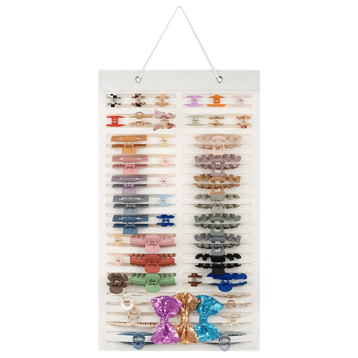 Ayollar uchun soch buklari va klavikula kliplar uchun tutqichli qog'ozli soch kliplarini tashkil etuvchi osma turdagi tashkilot