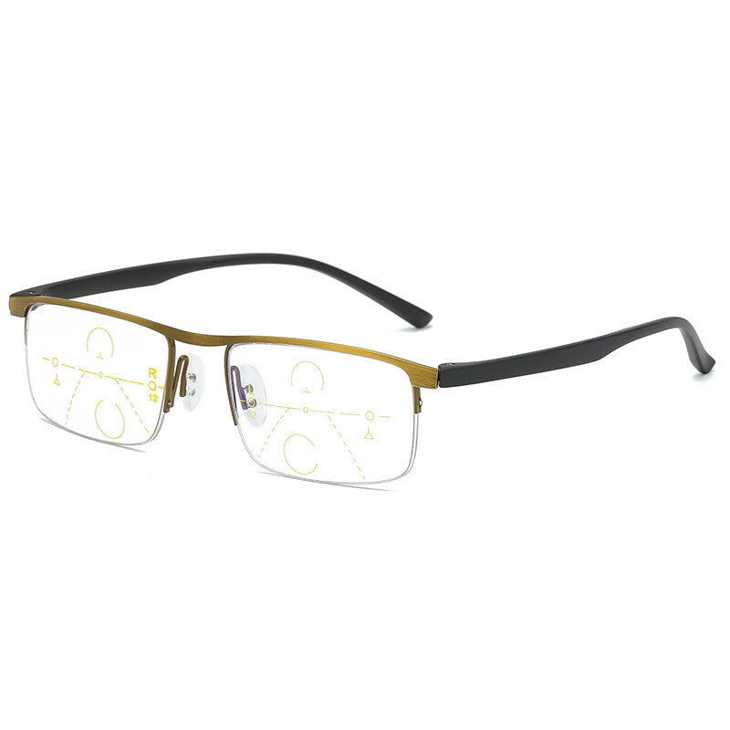 Progressive Multifocal Reading Glasses for Men Women Students 2-in-1 Half Rim Rectangle Frames