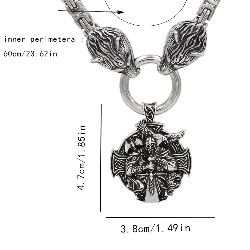 Vintage Stainless Steel King Chain Necklace, unda Wolf Head dizayni bilan Nordic Viking Pendant mavjud. Bu Fashion Trend Eksklyuziv Necklace Vintage Viking Amulet Jewelry bo'lib, partiyalar, punk uslubi va hip hop ko'rinishlari uchun ideal. Sifatida a