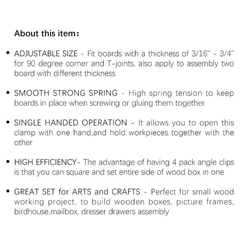 4PCS Woodworking Right Angle Clamps Corner Clip Fixer Tool Adjustable Hand Tool