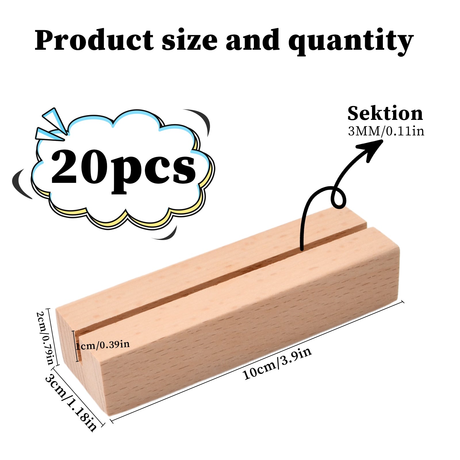 Set of 20 Handmade Beech Wood Wedding Place Cards and Holders for Table Decor