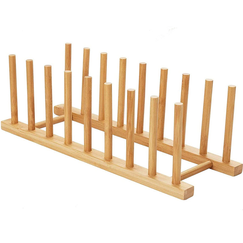 Bamboo Kitchen Rack Organizer for Dishes, Plates, Bowls, and Lids