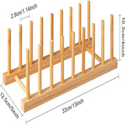 Bamboo Kitchen Rack Organizer for Dishes, Plates, Bowls, and Lids