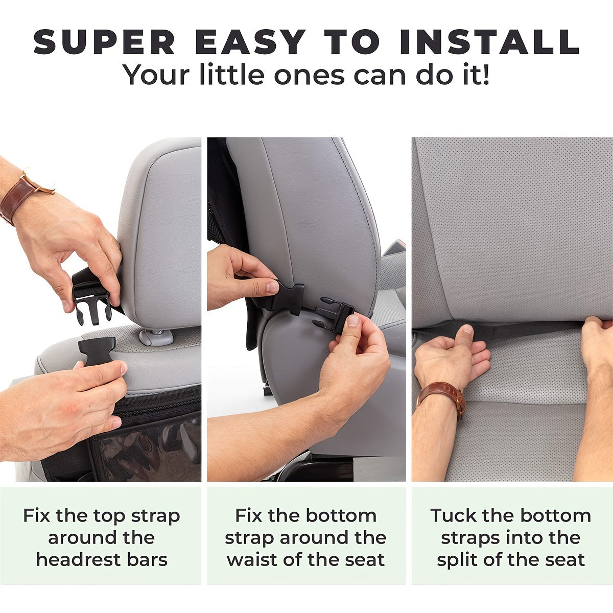 Qora avtomobil o'rindig'i orqa qismi saqlash sumkasi va planshet tutqich bilan bolalar sayohat tashkilotchisi