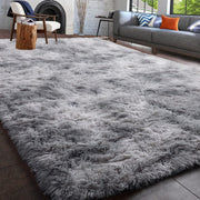 Grey Tie-Dye Plush Carpet 1PC Non-Slip Water-Absorbent Area Rug for Living Bedroom