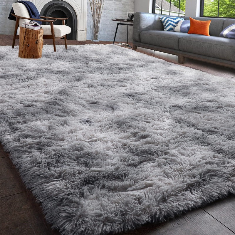 Grey Tie-Dye Plush Carpet 1PC Non-Slip Water-Absorbent Area Rug for Living Bedroom