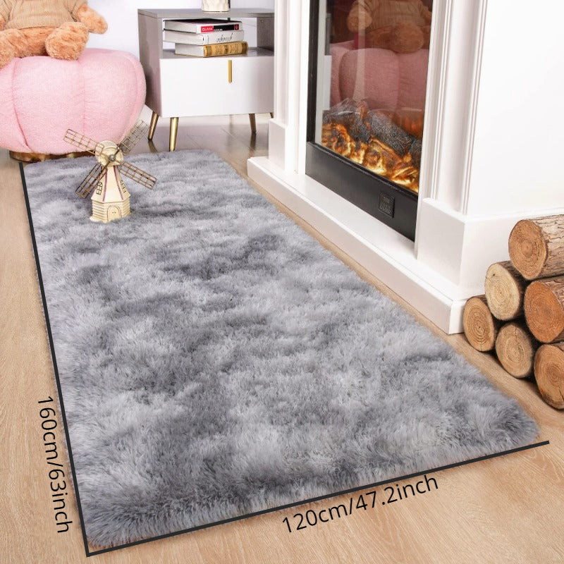 Grey Tie-Dye Plush Carpet 1PC Non-Slip Water-Absorbent Area Rug for Living Bedroom