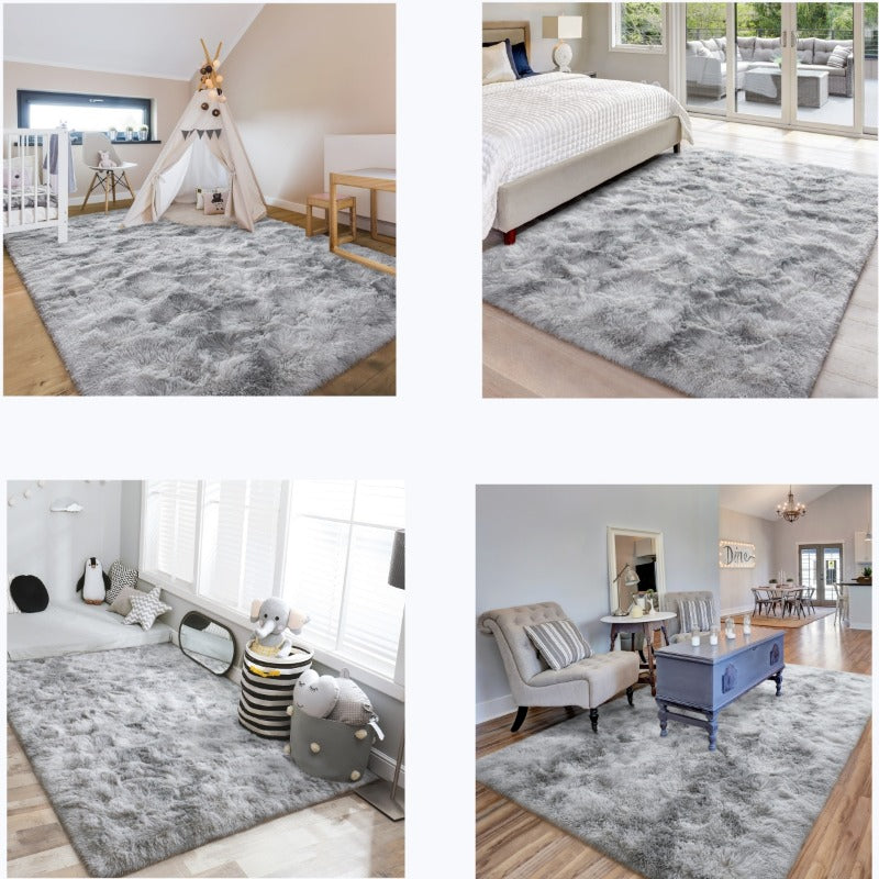 Grey Tie-Dye Plush Carpet 1PC Non-Slip Water-Absorbent Area Rug for Living Bedroom
