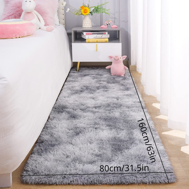 Grey Tie-Dye Plush Carpet 1PC Non-Slip Water-Absorbent Area Rug for Living Bedroom