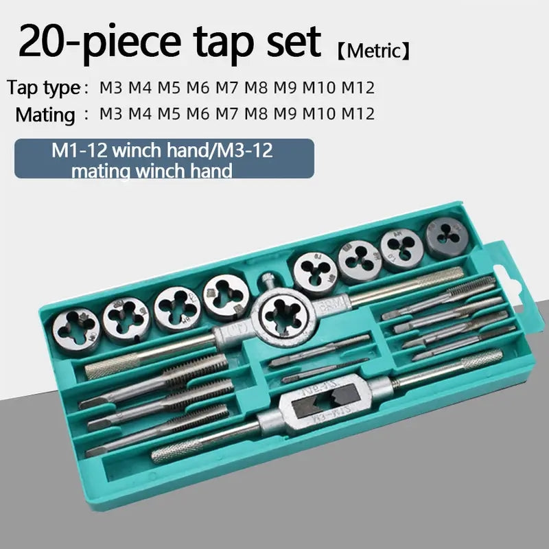 Hand Tap and Die Set 12/20/40 Pieces for M3-M12 Screw Threads