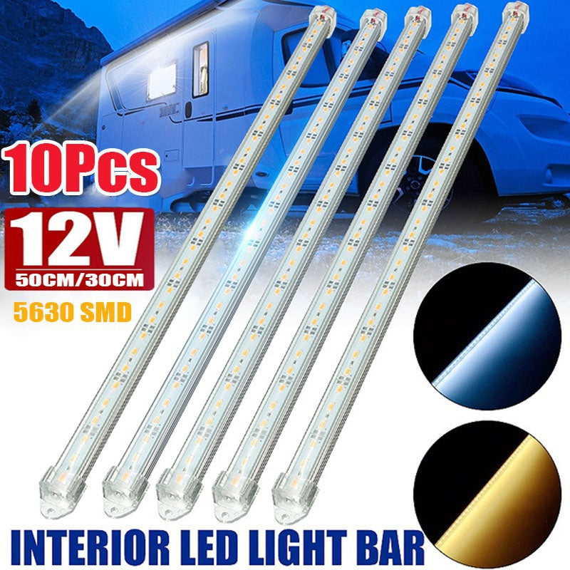 10pcs 12V LED Light Bars 30cm or 50cm with Switch for Vehicle and Trailer