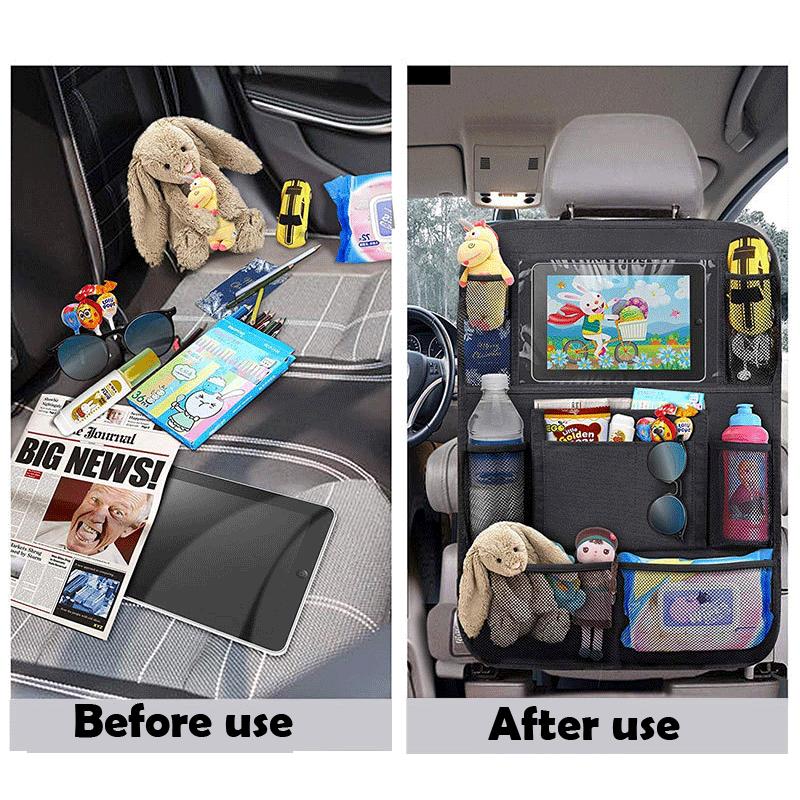 Car Backseat Organizer with Touch Screen Tablet Holder and 9 Storage Pockets