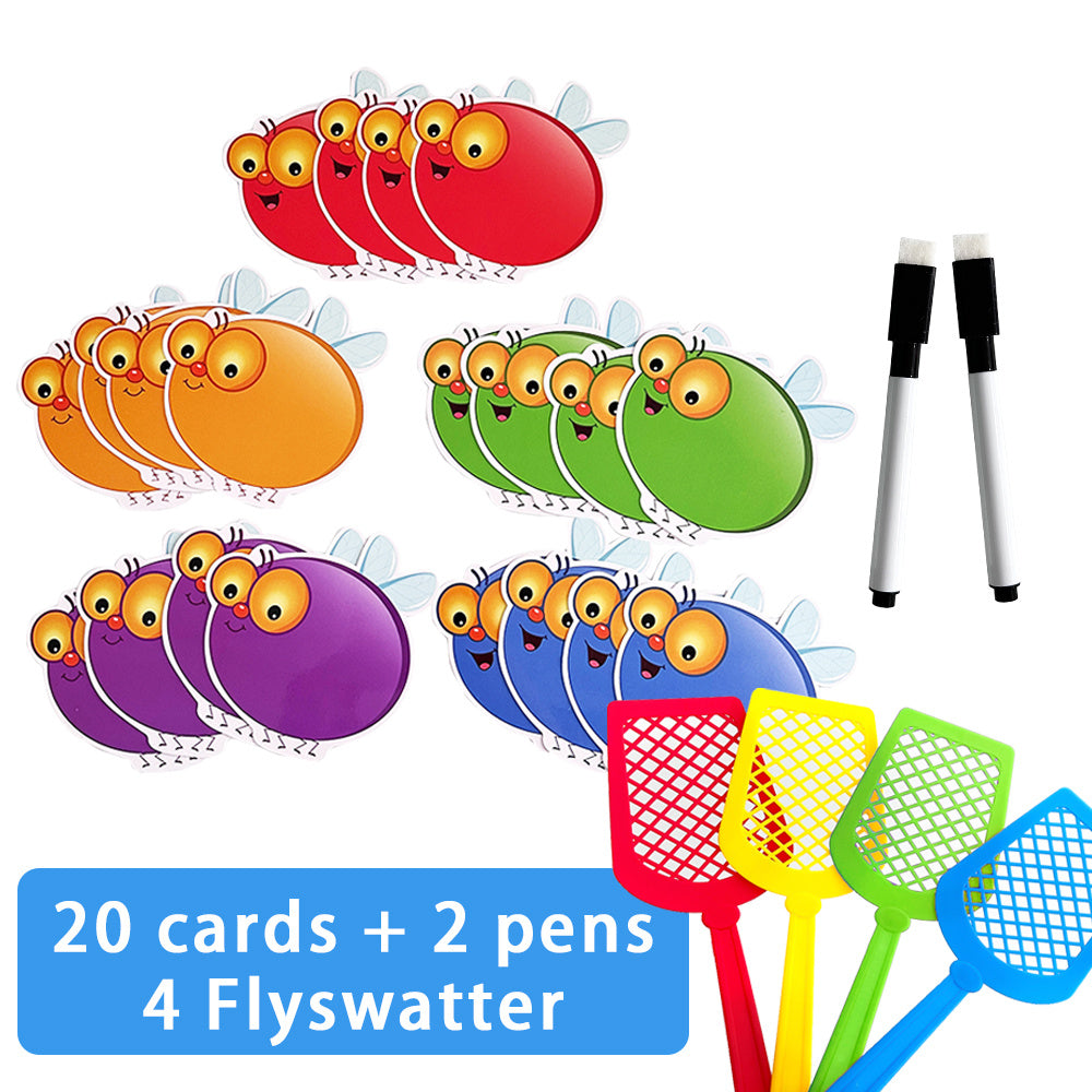 Double-Sided Write & Wipe Flash Cards with Fly Swatter Toys for Vocabulary and Fry Words Practice in Kindergarten
