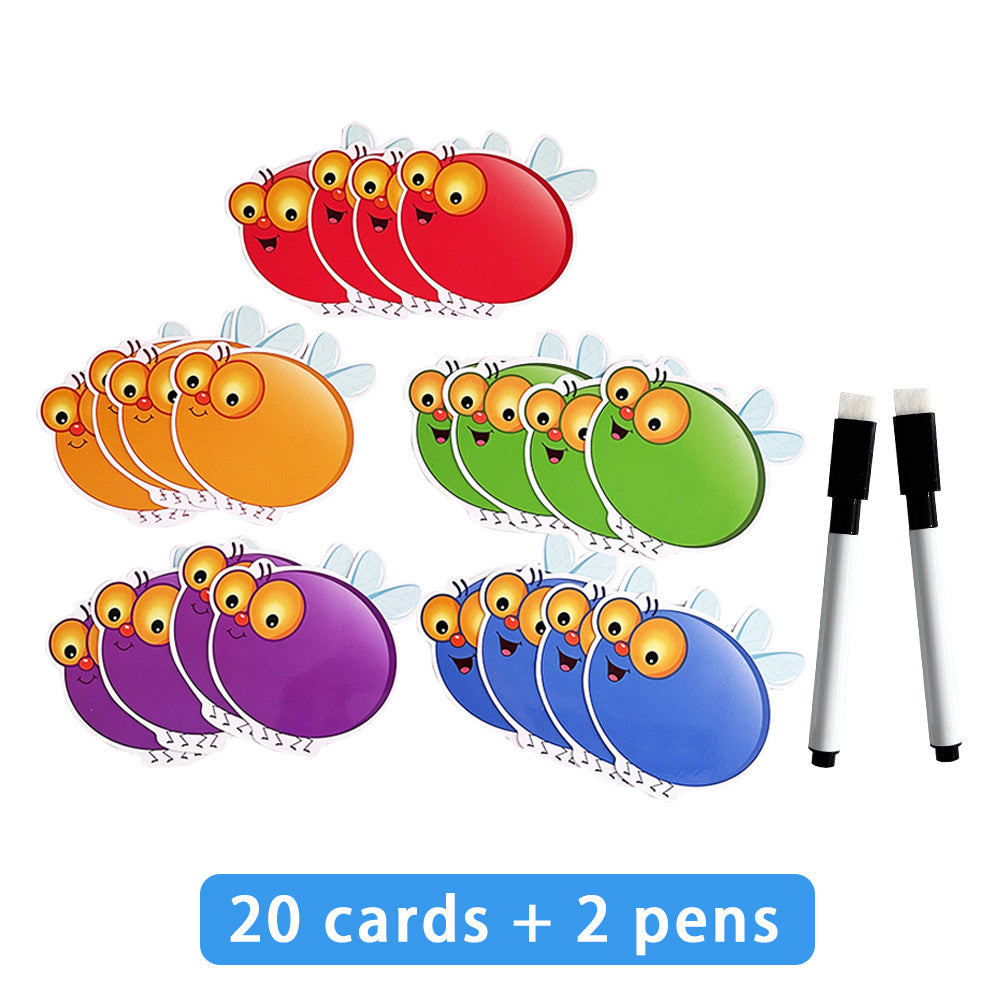 Double-Sided Write & Wipe Flash Cards with Fly Swatter Toys for Vocabulary and Fry Words Practice in Kindergarten