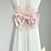 Pink Lace Bow Curtain Tieback French Romantic Style Polyester Punch-Free Clip