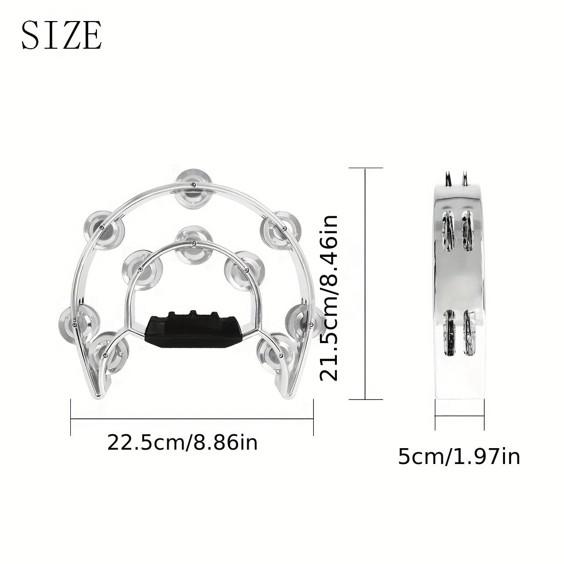 Pandereta de percusión de mano con campanas de metal electroplateado, construcción en ABS, dorado, plateado y gris para fiestas y conciertos