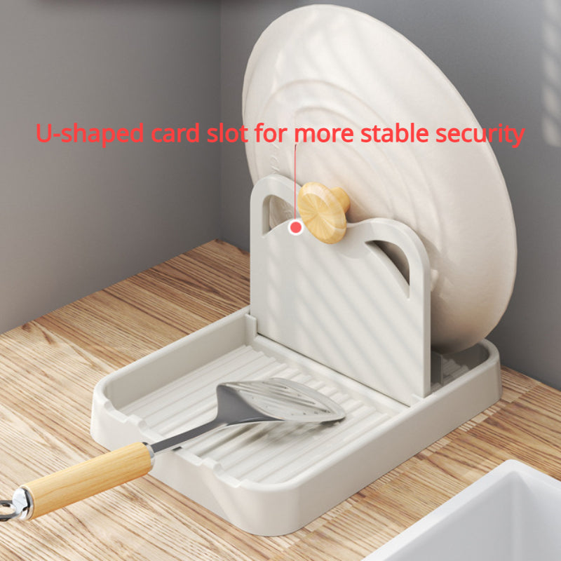 Organizer Rack with Wooden Knob for Kitchen Utensils and Pot Lids in Polished Finish